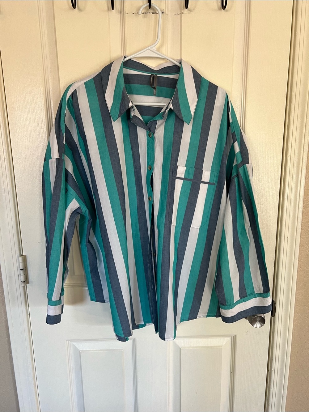 Anthropologie Coastal Stripe Button Down Oversized Shirt M